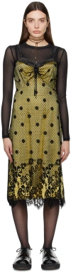 Anna Sui Yellow & Black Washed Midi Dress In Canary Yellow