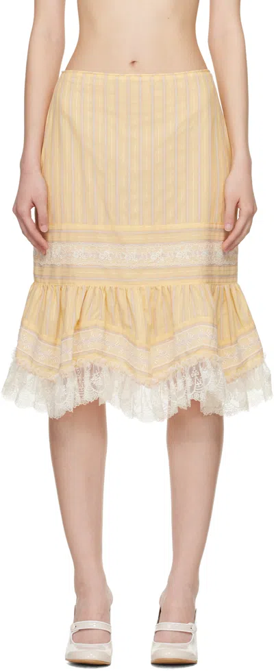 Anna Sui Yellow Ruffle Lace Midi Skirt