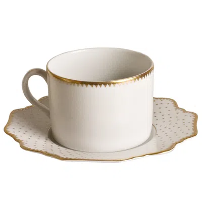 Anna Weatherley Simply Anna Antique Polka With Gold Saucer In White