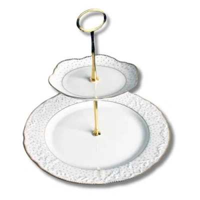 Anna Weatherley Simply Anna Polka 2 Tier Stand In White/gold