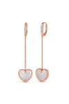 Anna Zuckerman House Of Cards 07 Dangle Heart Earrings In Rose Gold/mop