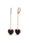 Anna Zuckerman House Of Cards 07 Dangle Heart Earrings In Rose Gold/onyx
