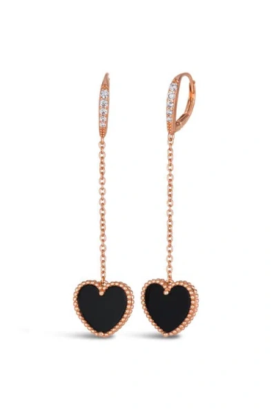 Anna Zuckerman House Of Cards 07 Dangle Heart Earrings In Rose Gold/onyx
