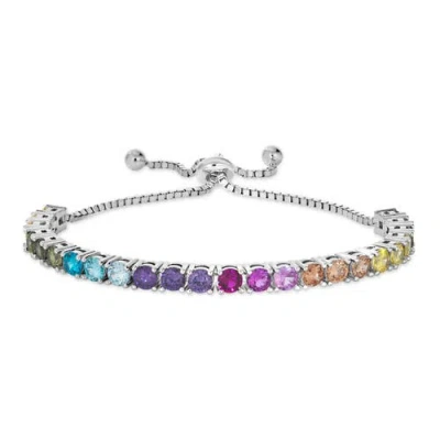 Anna Zuckerman Rainbow Sapphire Bolo Bracelet In Platinum