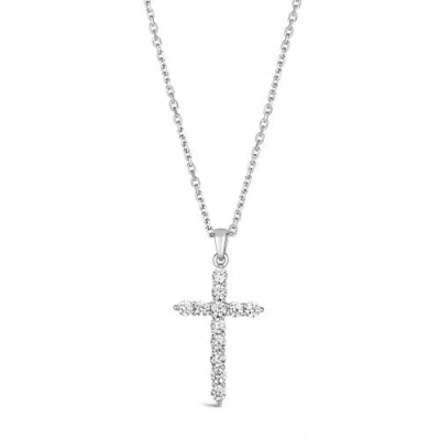 Anna Zuckerman Skinny Diamond Cross Necklace In Platinum