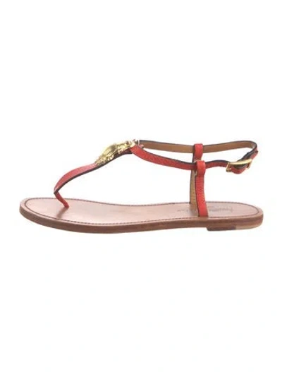 Pre-owned Annabel Ingall Leather T-strap Sandals In Orange