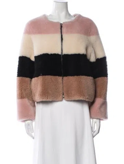 Pre-owned Annabelle Striped Faux Fur Jacket In Pink