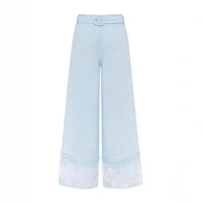 Annabo Women's Desert Rose Blue Wide-leg Linen Pants