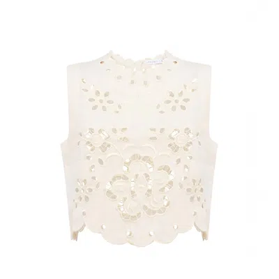 Annabo Women's White Celestial Garden Ivory Sleeveless Crop Top