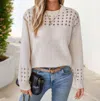 Anna-kaci Lace Openwork Sweater In Light Beige In Multi