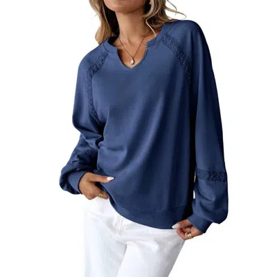 Anna-kaci Lace Trim Long Sleeve Knit Sweatshirt In Navy In Blue