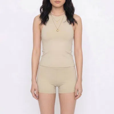Anna-kaci Toe Side Tank And Shorts Summer Set In Beige In Brown