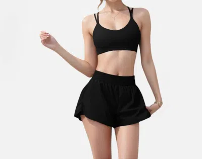 Anna-kaci Women's High Waist Double Layered Running Shorts In Black