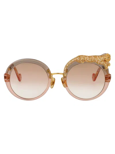 Anna-karin Karlsson Anna Karin Karlsson Gold Tobacco Acetate Sunglasses