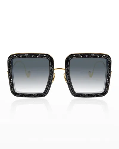 Anna-karin Karlsson Beaming Sky Swarovski Square Acetate Sunglasses In Black Crysta