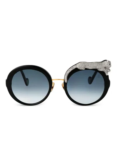 Anna-karin Karlsson Crystal-embellished Round Sunglasses In Black