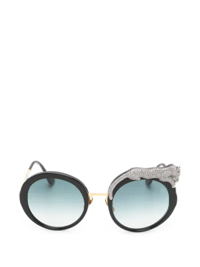 Anna-karin Karlsson Crystal-embellished Round-frame Sunglasses In Black