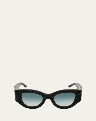 Anna-karin Karlsson Lucky Goes To Vegas Crystals & Acetate Cat-eye Sunglasses In Black Crystal