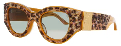 Anna-karin Karlsson Lucky Goes To Vegas Sunglasses 49-25-145 With Acetate Frames & Case In Leopard - Leopard / Green Gradient