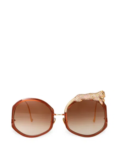 Anna-karin Karlsson Rose Et Le Rêve Leopard-embellished Round-frame Sunglasses In Multi