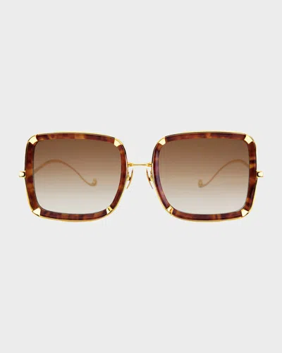Anna-karin Karlsson White Moon 24k Gold-plated & Acetate Square Sunglasses In Maple Tortoise