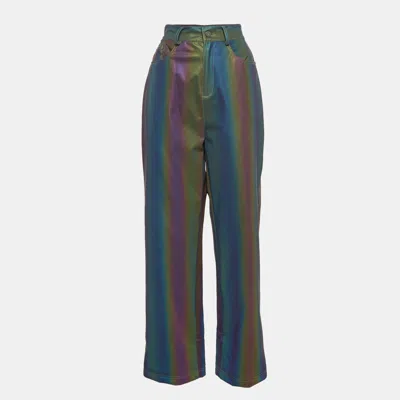 Pre-owned Annakiki For Huawei Multicolor Reflective Pattern Synthetic Straight Leg Pants M
