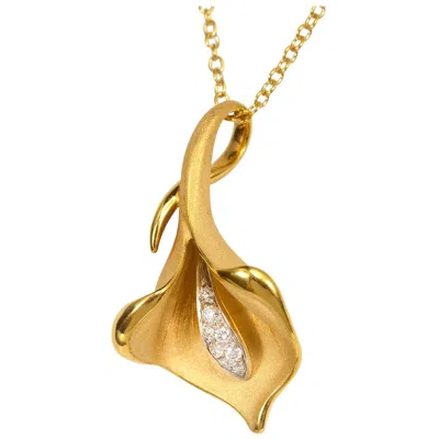 Pre-owned Annamaria Cammilli "calla" Pendant Necklace With Diamonds In 18 Karat Gold In Multi