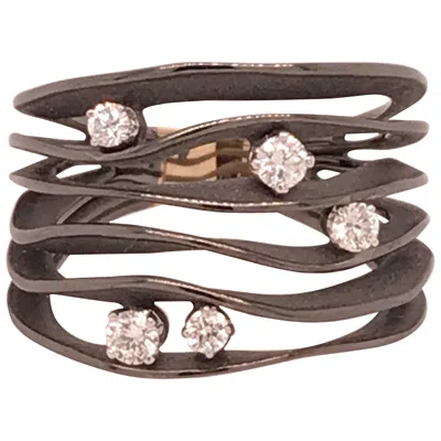 Pre-owned Annamaria Cammilli "dune" Ring With Five Diamonds In 18 Karat Black Lava Gold In Red