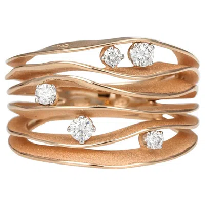 Pre-owned Annamaria Cammilli "dune" Ring With Five Diamonds In 18k Pink Champagne Gold