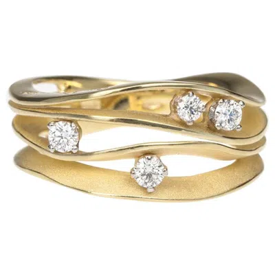 Pre-owned Annamaria Cammilli Dune Ring With Four Diamonds In 18 Karat Lemon Bamboo Gold In Multi
