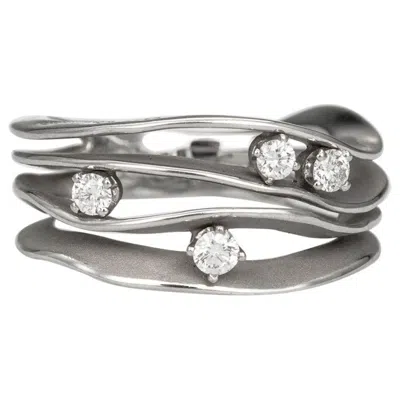 Pre-owned Annamaria Cammilli "dune" Ring With Four Diamonds In 18 Karat White Ice Gold