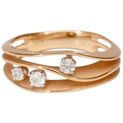 Pre-owned Annamaria Cammilli "dune" Ring With Three Diamonds In 18k Pink Champagne Gold