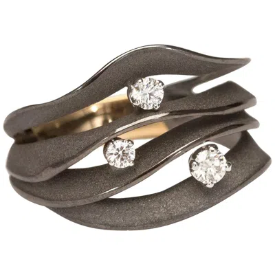 Pre-owned Annamaria Cammilli "dune Royal" Ring With Three Diamonds In 18k Black Lava Gold In Red
