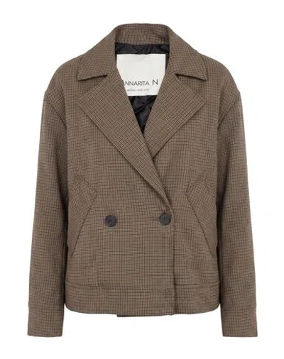 Annarita N Woman Coat Brown Size 4 Polyester, Viscose, Elastane