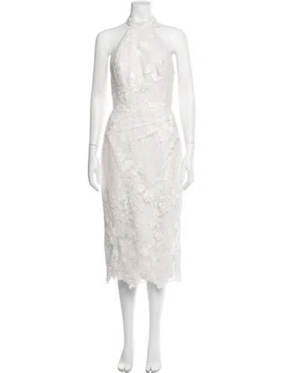 Pre-owned Anne Barge Floral Print Midi Length Dress In White