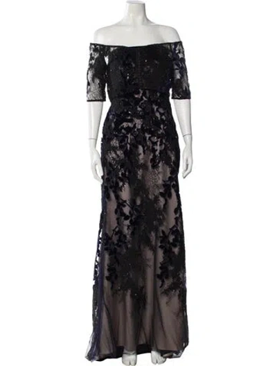 Pre-owned Anne Barge Lace Pattern Long Dress In Black