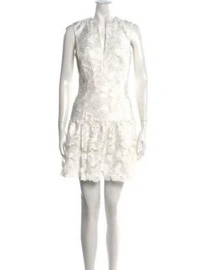 Pre-owned Anne Barge Lace Pattern Mini Dress In White