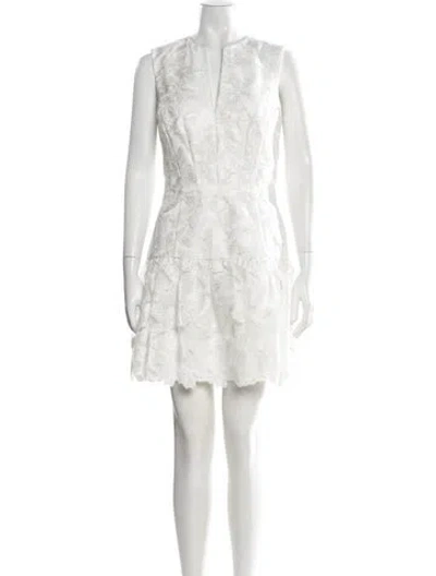 Pre-owned Anne Barge Lace Pattern Mini Dress In White