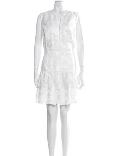 Pre-owned Anne Barge Lace Pattern Mini Dress In White