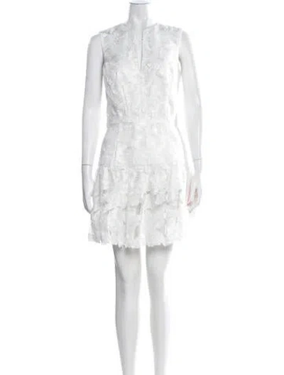 Pre-owned Anne Barge Lace Pattern Mini Dress In White