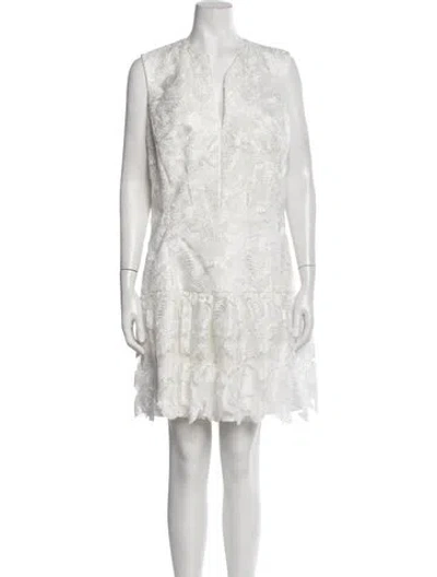 Pre-owned Anne Barge Lace Pattern Mini Dress In White