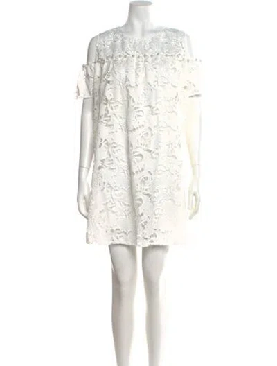Pre-owned Anne Barge Lace Pattern Off-the-shoulder Jumpsuit W/ Tags In White