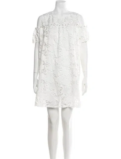 Pre-owned Anne Barge Lace Pattern Off-the-shoulder Jumpsuit W/ Tags In White