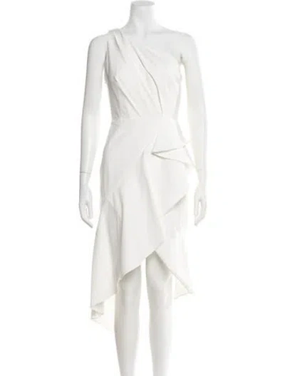 Pre-owned Anne Barge One-shoulder Midi Length Dress In White