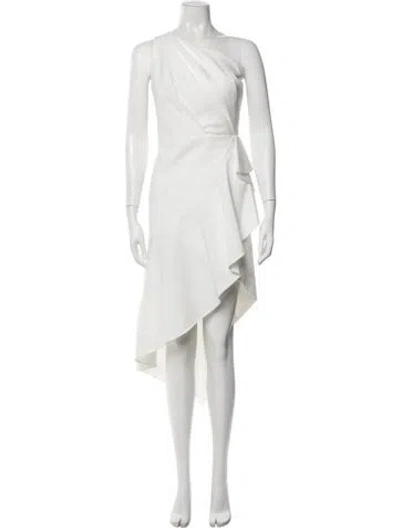 Pre-owned Anne Barge One-shoulder Midi Length Dress In White