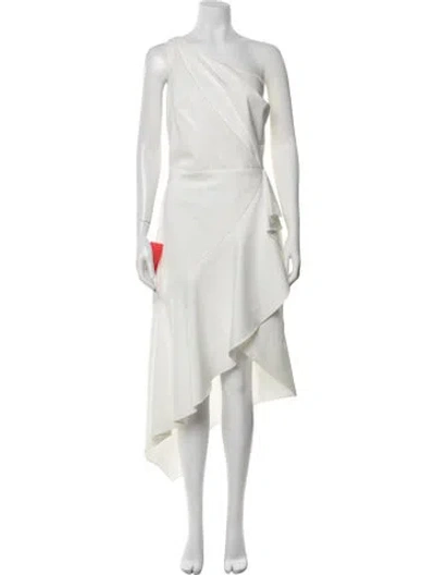 Pre-owned Anne Barge One-shoulder Midi Length Dress In White
