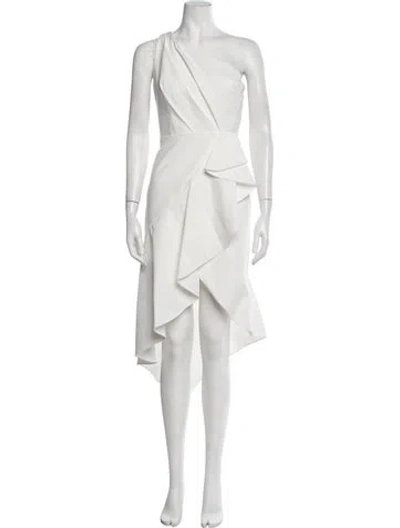 Pre-owned Anne Barge One-shoulder Midi Length Dress In White