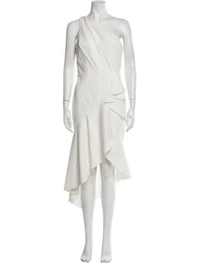 Pre-owned Anne Barge One-shoulder Midi Length Dress In White