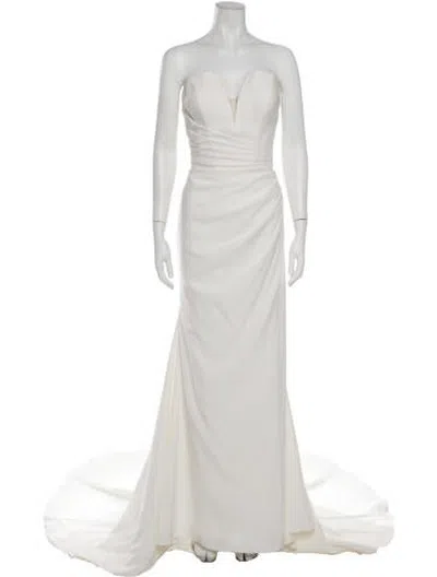 Pre-owned Anne Barge Plunge Neckline Long Dress In Neutrals