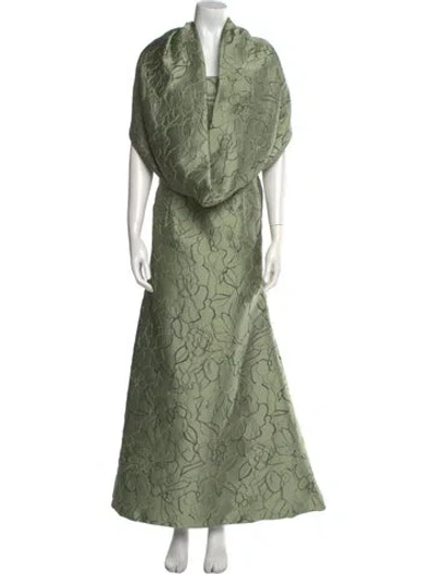 Pre-owned Anne Barge Printed Long Dress In Green